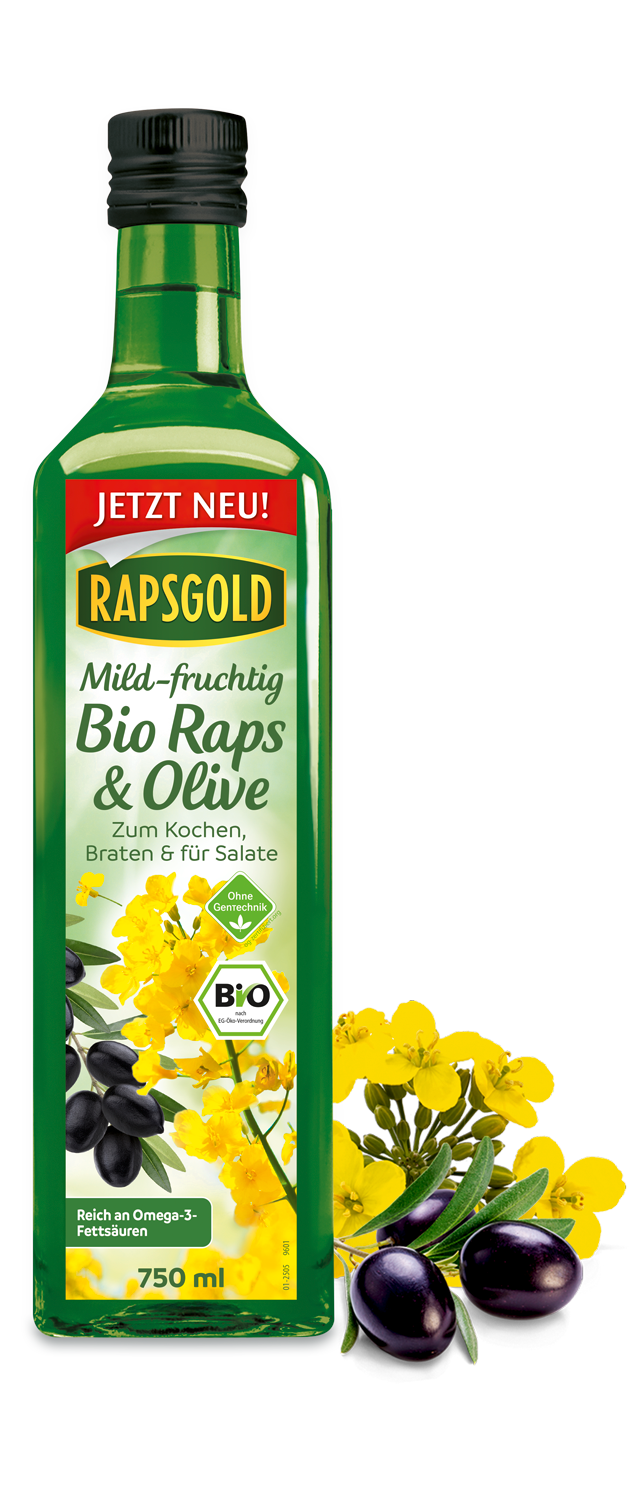 Rapsgold BIO Raps & Olive Flasche Keyvisual